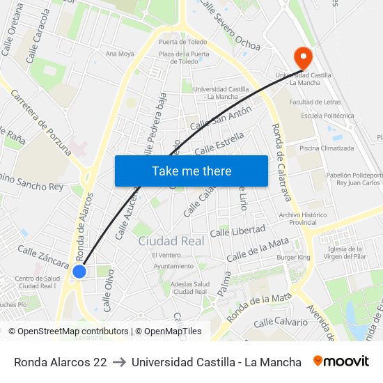 Ronda Alarcos 22 to Universidad Castilla - La Mancha map