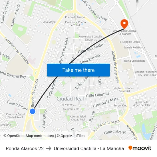 Ronda Alarcos 22 to Universidad Castilla - La Mancha map