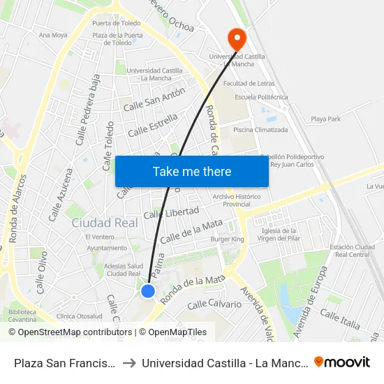 Plaza San Francisco to Universidad Castilla - La Mancha map