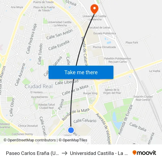 Paseo Carlos Eraña (Unicaja) to Universidad Castilla - La Mancha map
