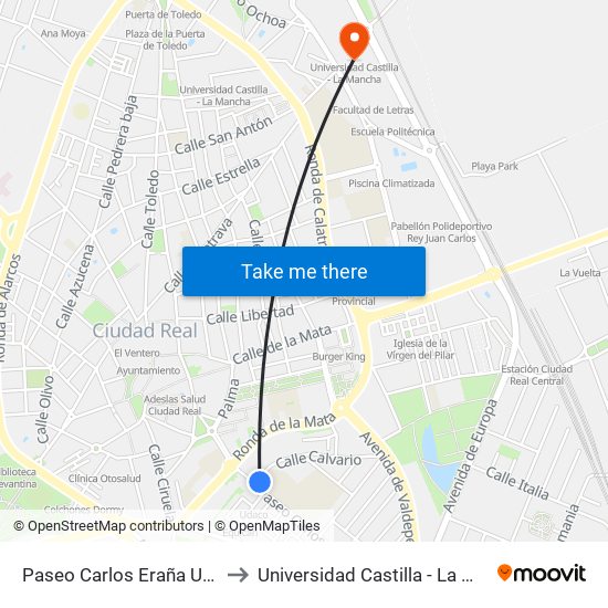 Paseo Carlos Eraña Unicaja to Universidad Castilla - La Mancha map