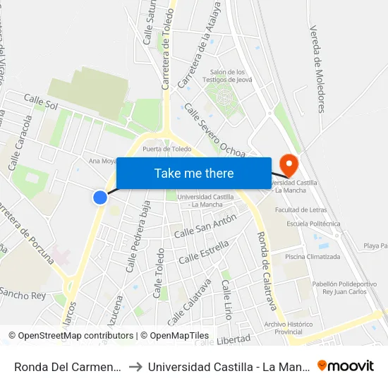 Ronda Del Carmen 11 to Universidad Castilla - La Mancha map
