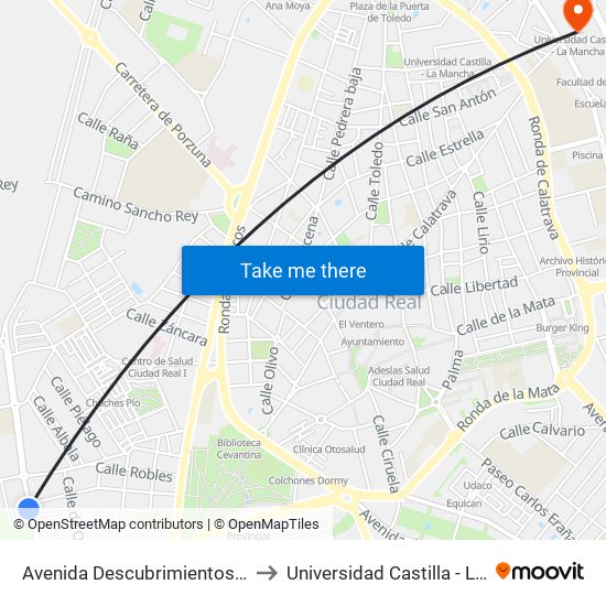 Avenida Descubrimientos America 7 to Universidad Castilla - La Mancha map
