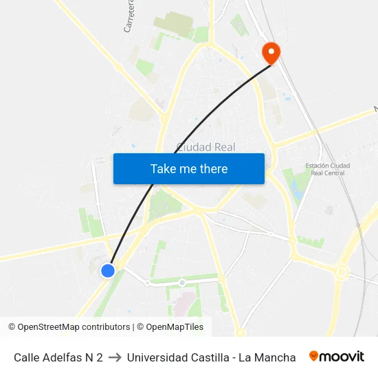 Calle Adelfas N 2 to Universidad Castilla - La Mancha map