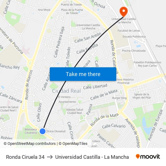 Ronda Ciruela 34 to Universidad Castilla - La Mancha map