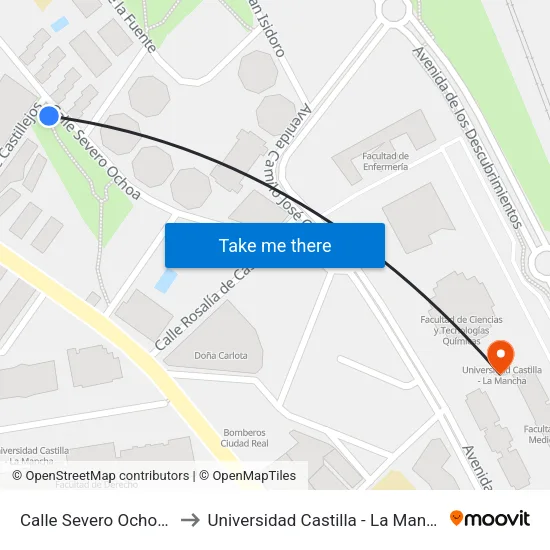 Calle Severo Ochoa 2 to Universidad Castilla - La Mancha map