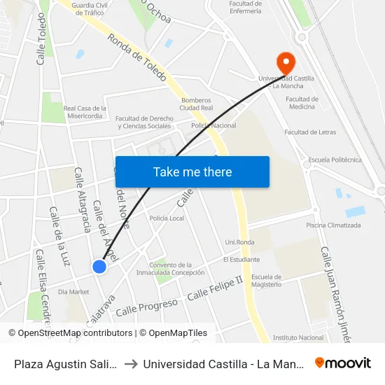 Plaza Agustin Salido to Universidad Castilla - La Mancha map