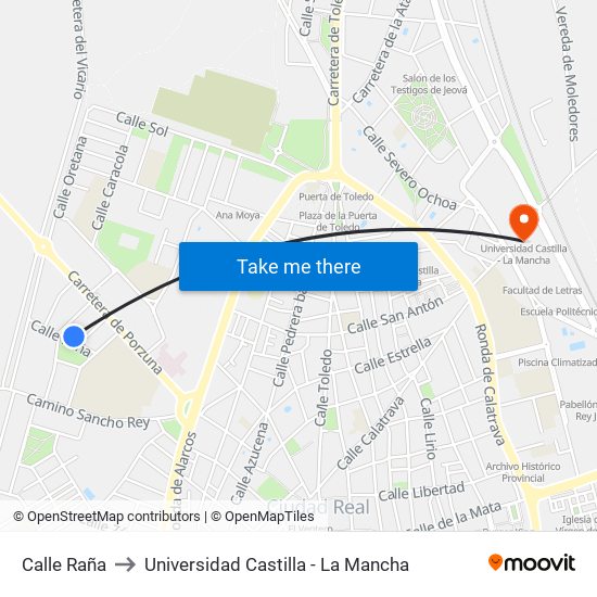 Calle Raña to Universidad Castilla - La Mancha map