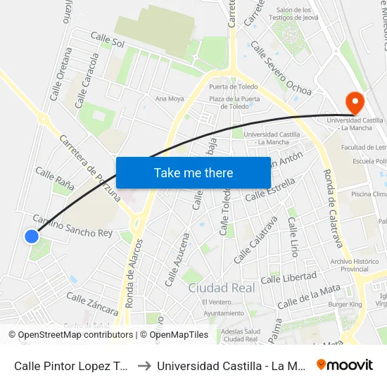 Calle Pintor Lopez Torres to Universidad Castilla - La Mancha map