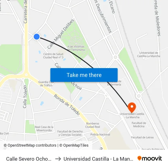 Calle Severo Ochoa 4 to Universidad Castilla - La Mancha map
