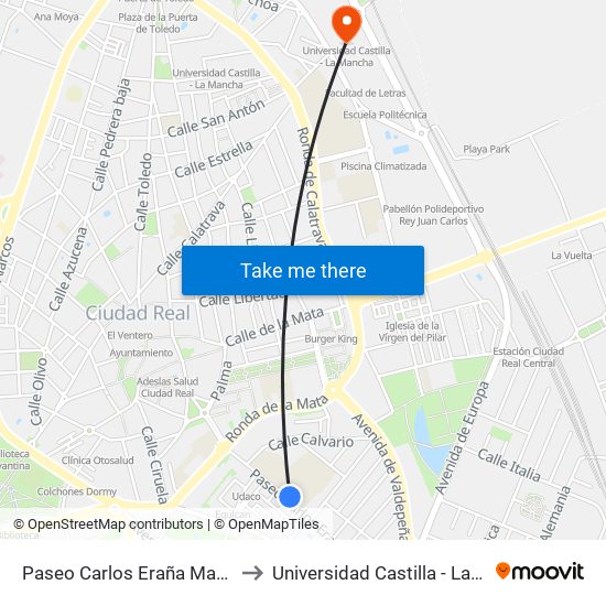 Paseo Carlos Eraña Marianistas to Universidad Castilla - La Mancha map