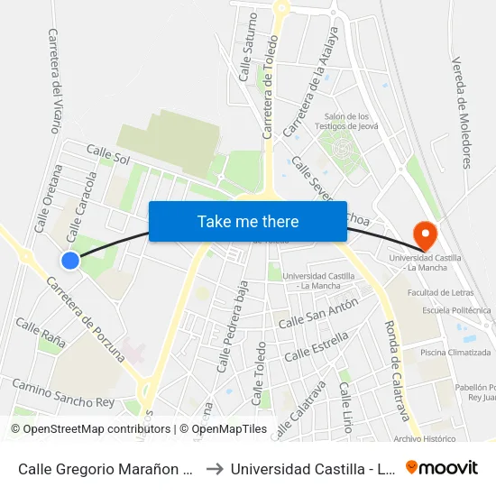 Calle Gregorio Marañon Residencia to Universidad Castilla - La Mancha map