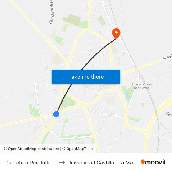 Carretera Puertollano 1 to Universidad Castilla - La Mancha map