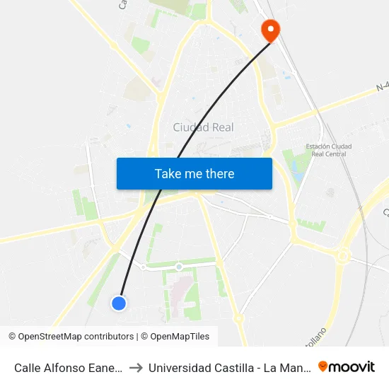 Calle Alfonso Eanes 1 to Universidad Castilla - La Mancha map