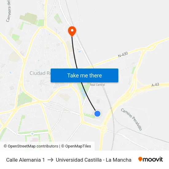 Calle Alemania 1 to Universidad Castilla - La Mancha map