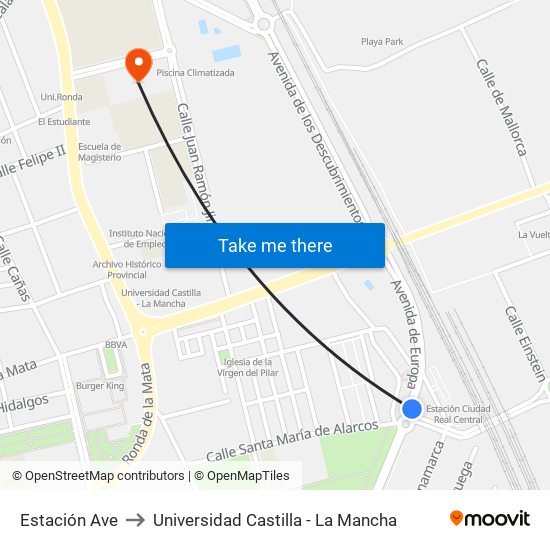 Estación Ave to Universidad Castilla - La Mancha map