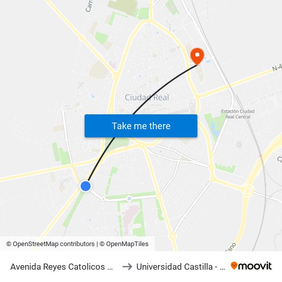 Avenida Reyes Catolicos Quijote Arena to Universidad Castilla - La Mancha map
