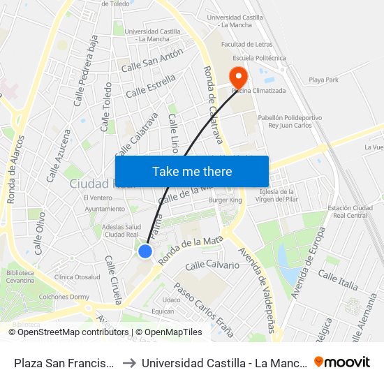 Plaza San Francisco to Universidad Castilla - La Mancha map