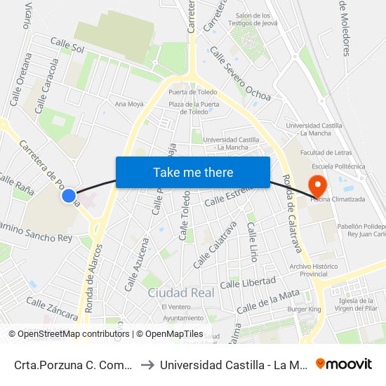 Crta.Porzuna C. Comercial to Universidad Castilla - La Mancha map