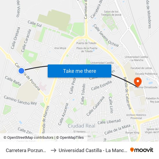 Carretera Porzuna 2 to Universidad Castilla - La Mancha map