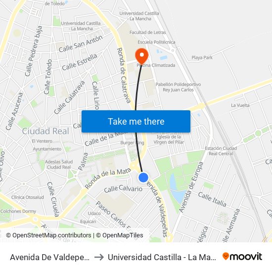 Avenida De Valdepeñas to Universidad Castilla - La Mancha map