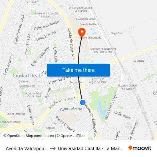 Avenida Valdepeñas to Universidad Castilla - La Mancha map