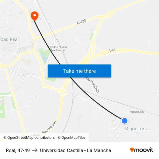 Real, 47-49 to Universidad Castilla - La Mancha map
