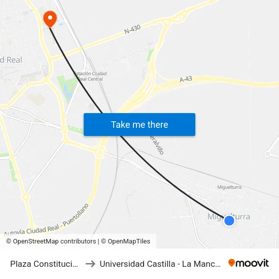 Plaza Constitución to Universidad Castilla - La Mancha map