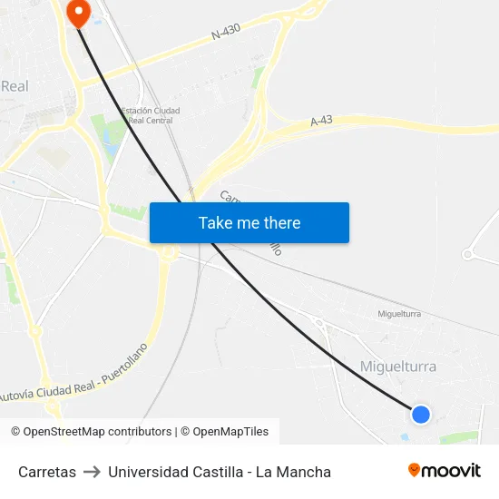 Carretas to Universidad Castilla - La Mancha map