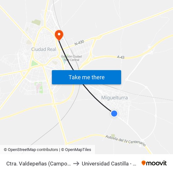 Ctra. Valdepeñas (Campo De Futbol) to Universidad Castilla - La Mancha map