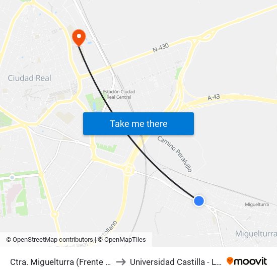 Ctra. Miguelturra (Frente Urb. 2000) to Universidad Castilla - La Mancha map