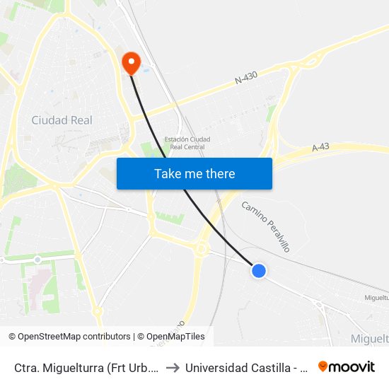 Ctra. Miguelturra (Frt Urb. La Estrella) to Universidad Castilla - La Mancha map