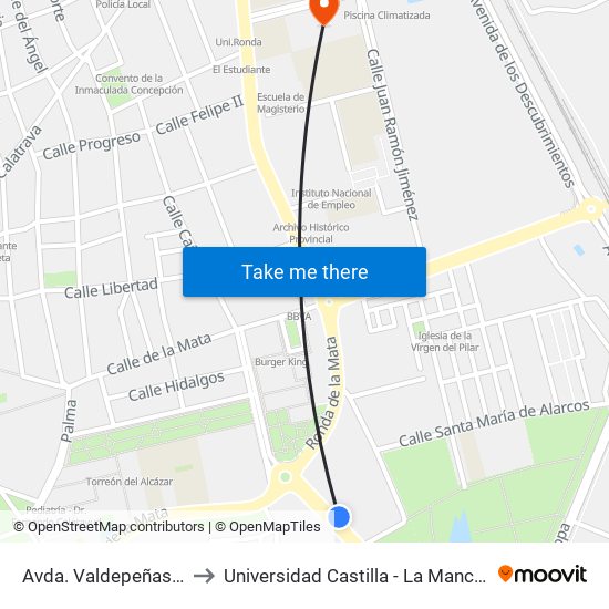 Avda. Valdepeñas 1 to Universidad Castilla - La Mancha map