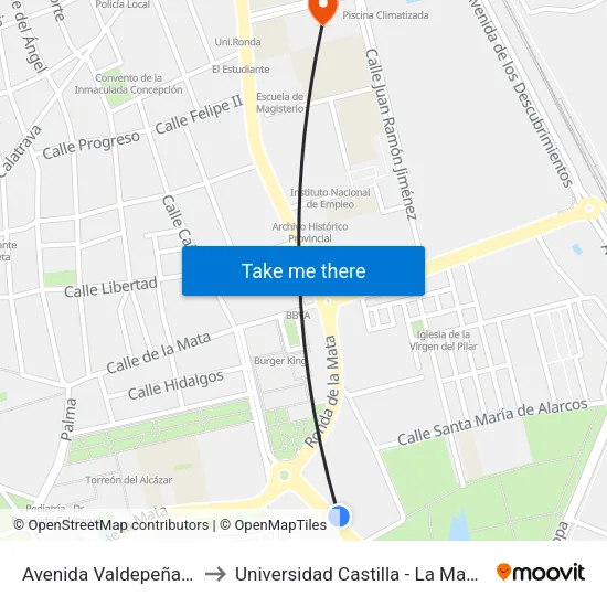 Avenida Valdepeñas, 1 to Universidad Castilla - La Mancha map
