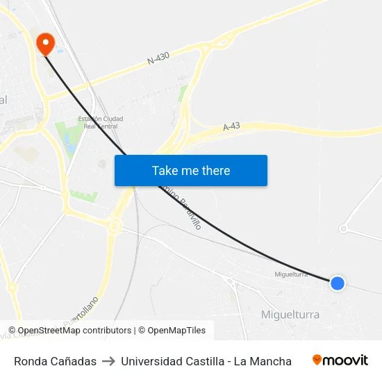 Ronda Cañadas to Universidad Castilla - La Mancha map