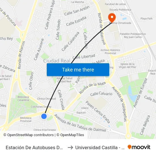 Estación De Autobuses De Ciudad Real to Universidad Castilla - La Mancha map