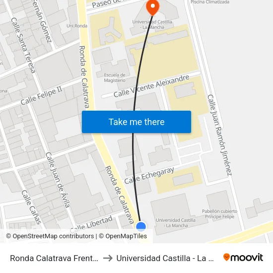 Ronda Calatrava Frente I.T.A to Universidad Castilla - La Mancha map
