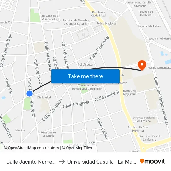 Calle Jacinto Numero 9 to Universidad Castilla - La Mancha map