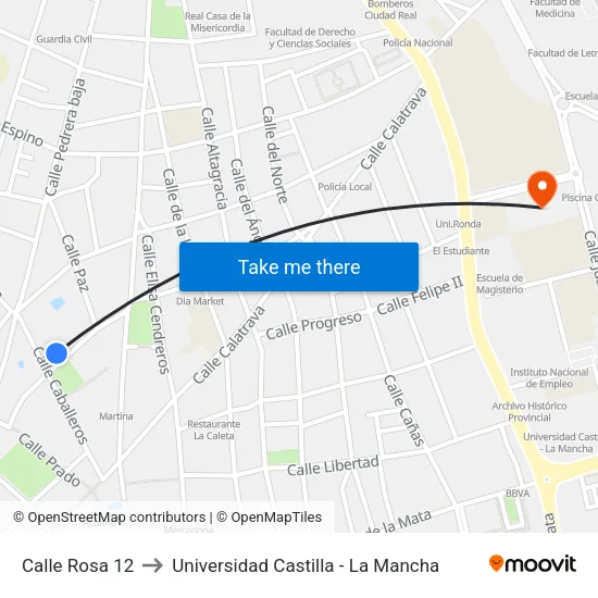 Calle Rosa 12 to Universidad Castilla - La Mancha map