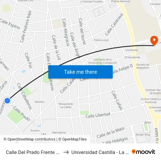 Calle Del Prado Frente Catedral to Universidad Castilla - La Mancha map