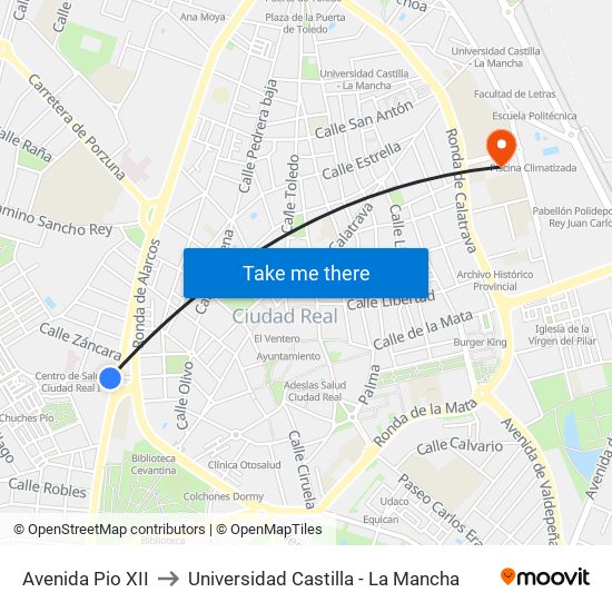 Avenida Pio XII to Universidad Castilla - La Mancha map