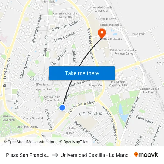 Plaza San Francisco to Universidad Castilla - La Mancha map