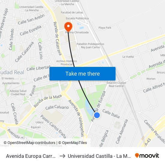 Avenida Europa Carrefour to Universidad Castilla - La Mancha map
