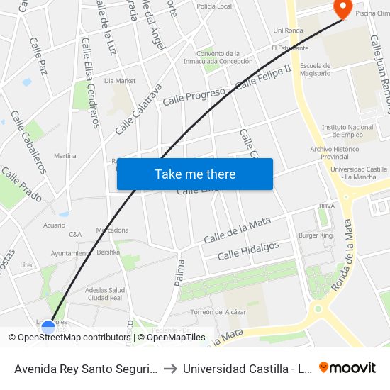 Avenida Rey Santo Seguridad Social to Universidad Castilla - La Mancha map