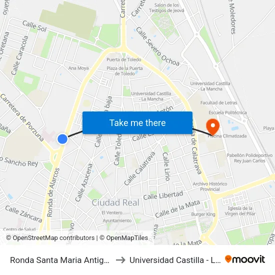Ronda Santa Maria Antiguo Hospital to Universidad Castilla - La Mancha map