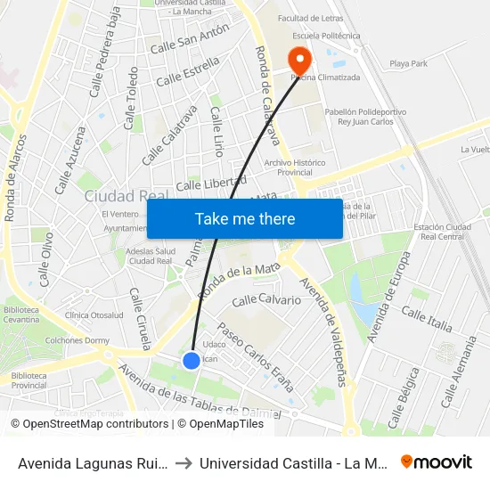 Avenida Lagunas Ruidera to Universidad Castilla - La Mancha map