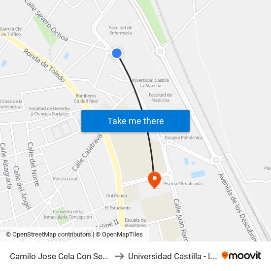 Camilo Jose Cela Con Severo Ochoa to Universidad Castilla - La Mancha map