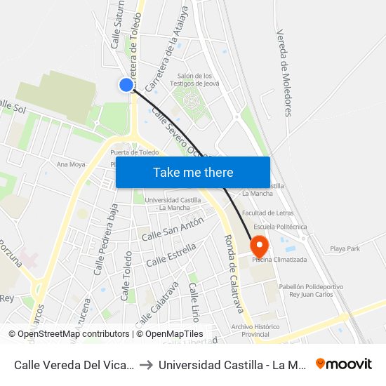 Calle Vereda Del Vicario 2 to Universidad Castilla - La Mancha map