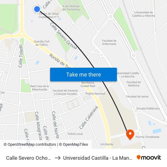 Calle Severo Ochoa 1 to Universidad Castilla - La Mancha map