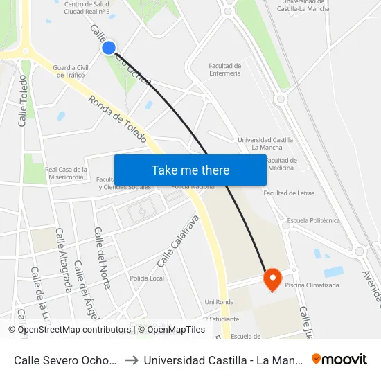 Calle Severo Ochoa 2 to Universidad Castilla - La Mancha map